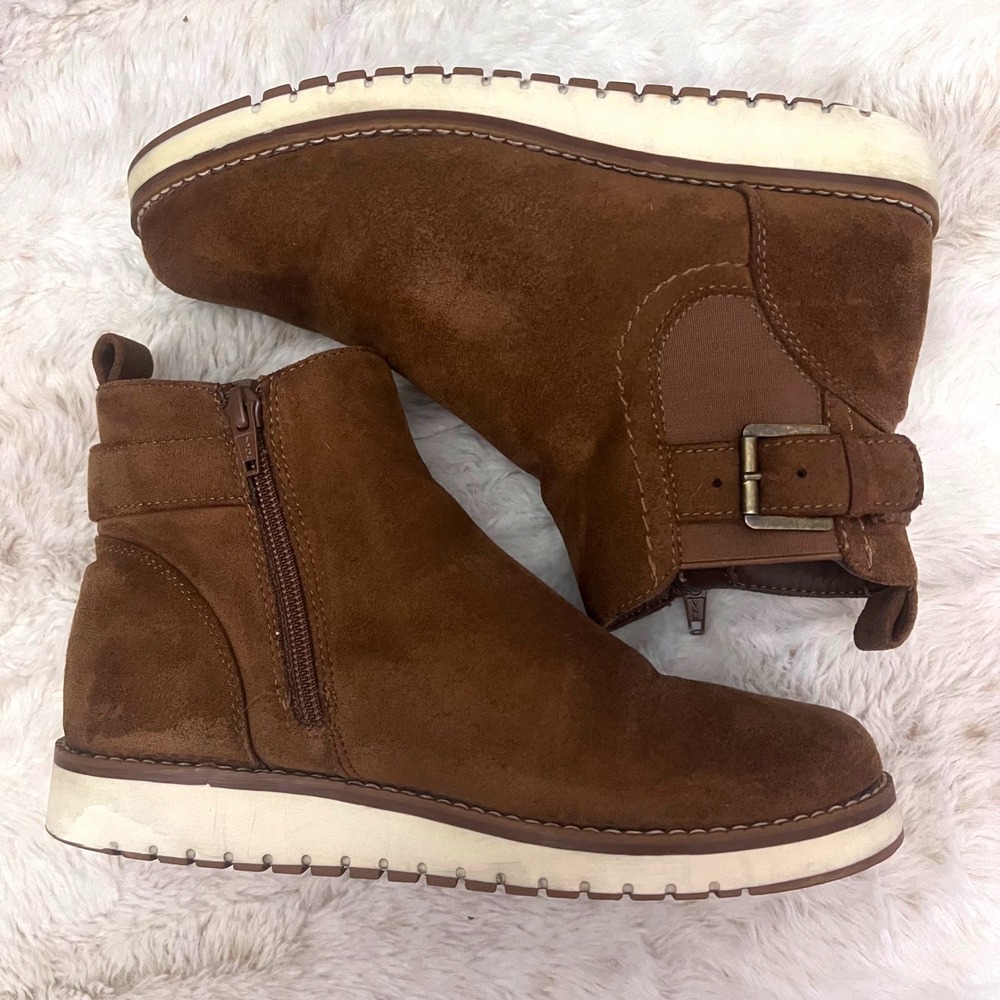 Kohl's Sonoma Cognac Faux Suede Buckle Zip Ankle Boots Women's Size 6.5‎ Medium - Picture 6 of 8